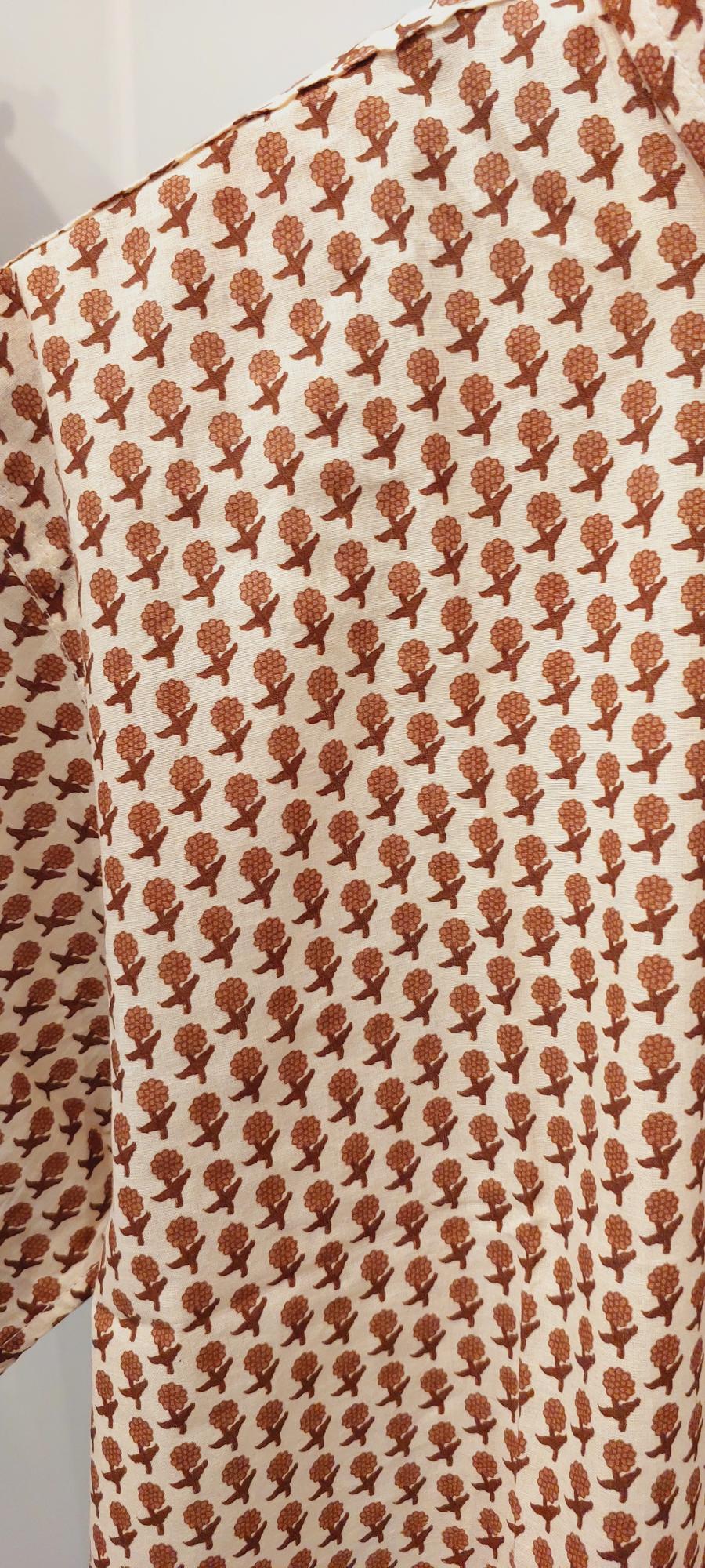 Tiny Bud beige Mul Cotton Mens Slim fit Shirt, Mul Mul Cotton Mens shirt, Mens Block Printed shirt, Slim Fit Shirts, Beach wear Mens shirt