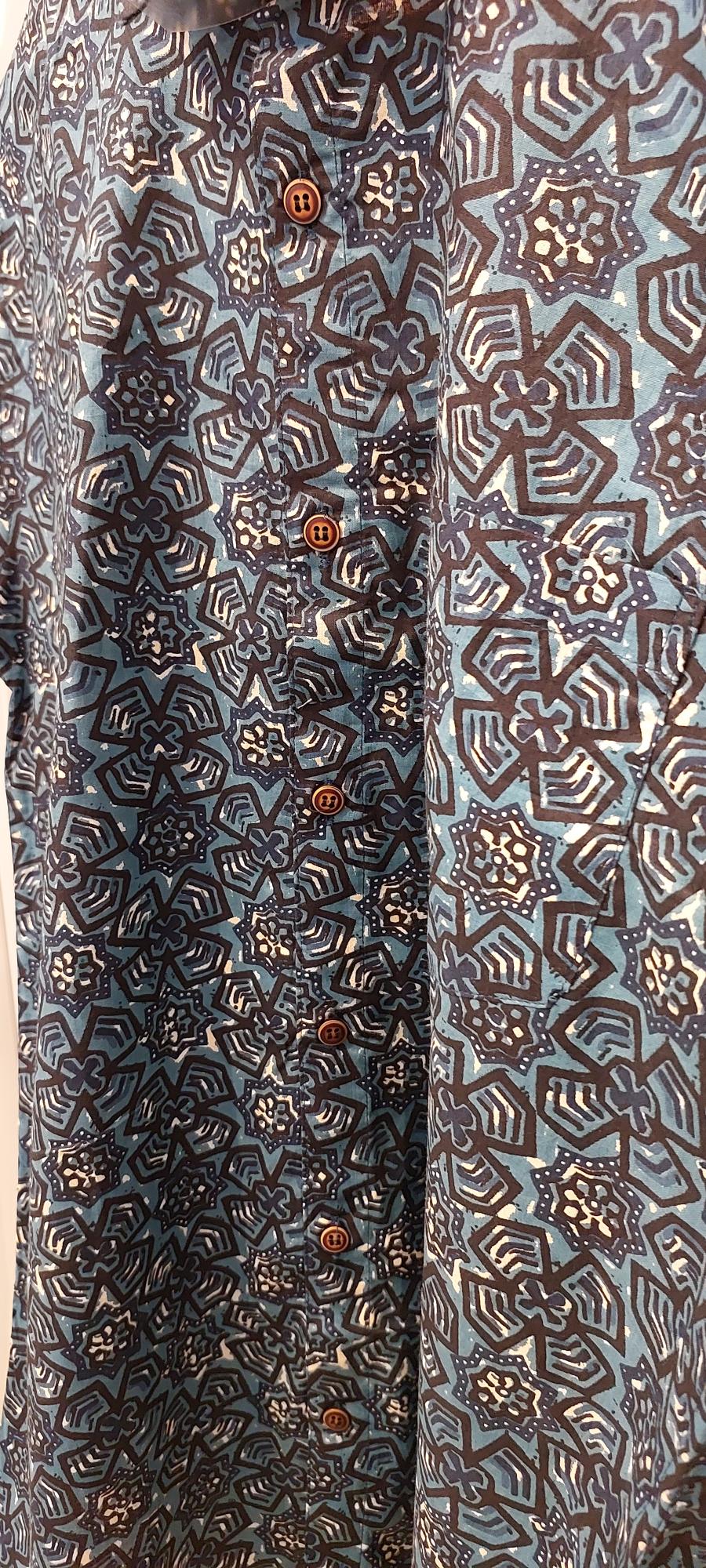 Pin wheel Indigo Mul Cotton Mens Slim fit Shirt, Mul Mul Cotton Mens shirt, Mens Block Printed shirt, Slim Fit Shirts, Beach wear Mens shirt