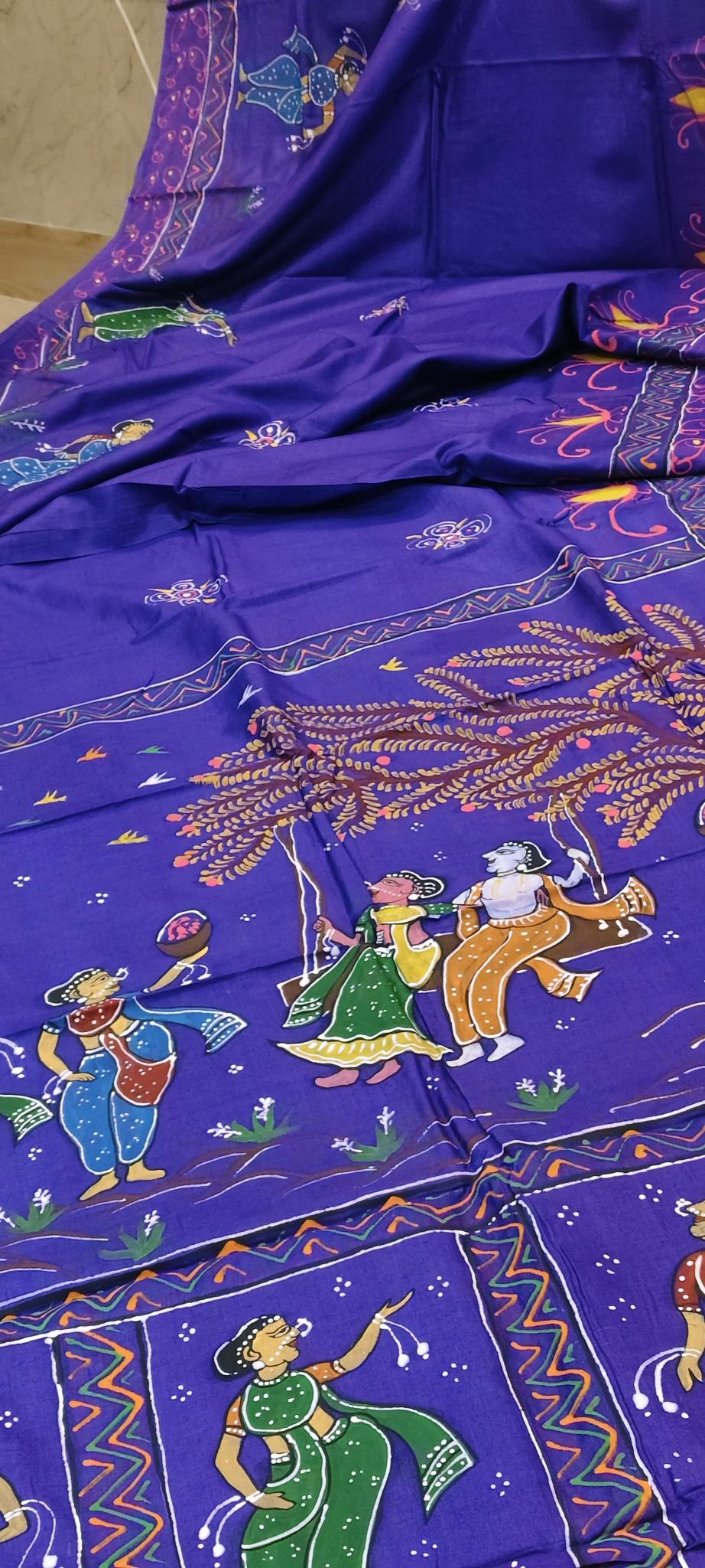 Pattachitra Radha krishna Jhula Concept Silk Saree