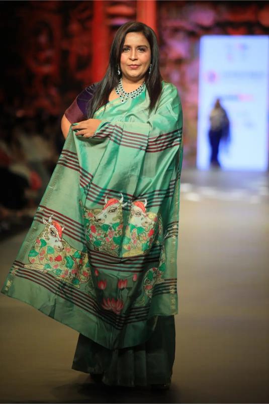 Hand-Painted Pichwai Cow Pure Mulberry Silk Saree