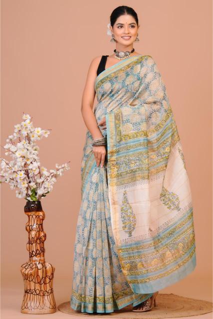 Baby Blue Maheshwari Silk saree