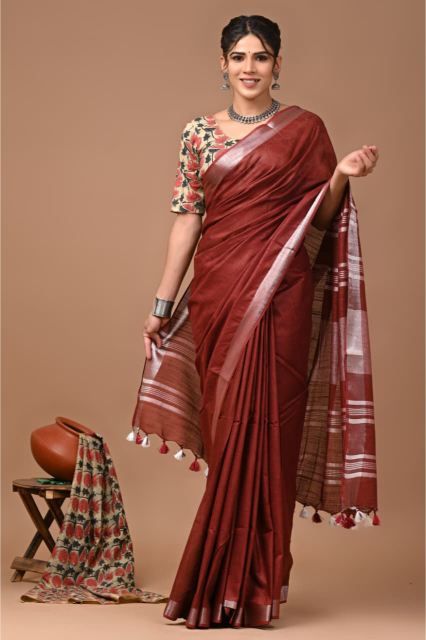 Brick Maroon Saree