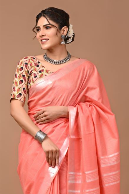 Peach Linen Saree