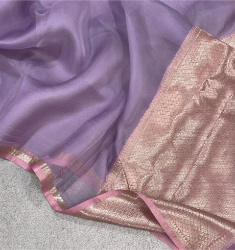 Lilac Organza Silk Saree