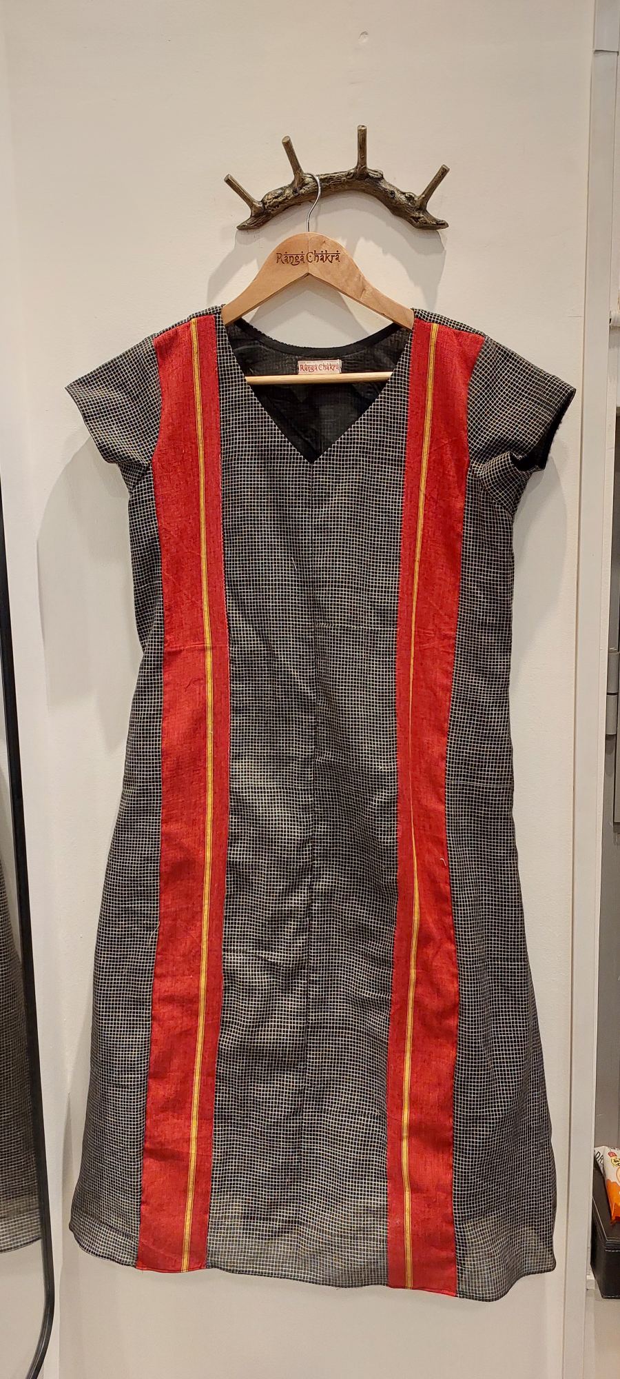 Handloom black checks Formal One-Piece Dress