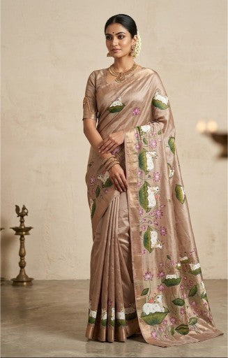 Beige Kamal Talai Pichwai Silk Saree