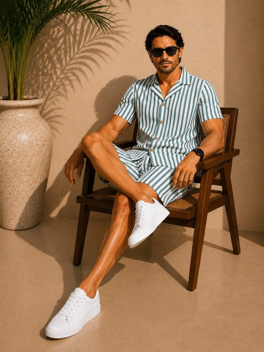 Men's Teal Striped Co Ord set