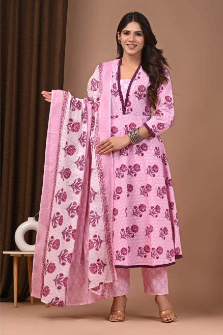 Pastel Floral Cotton Anarkali Suit