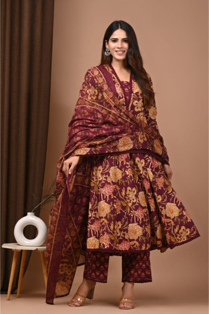 Brick red Mul Cotton Anarkali Suits