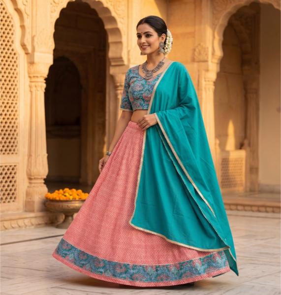 Turquoise Mul Mul Lehenga Set