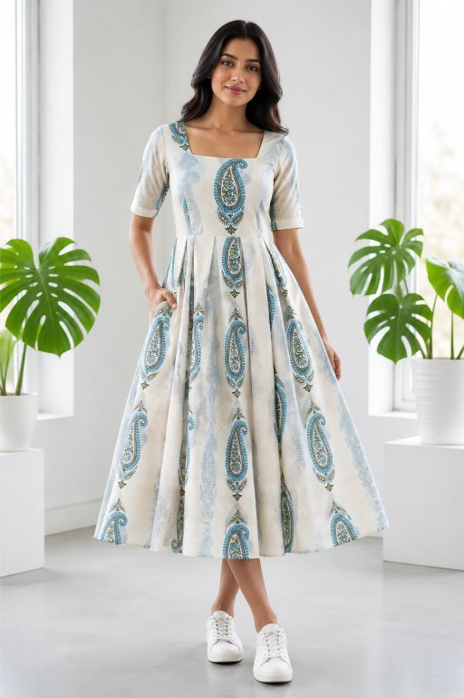 Off White Paisley Dress with pockets