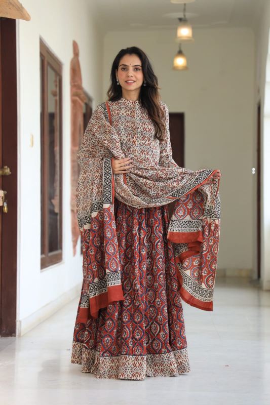 Cotton Lehenga Set Maroon