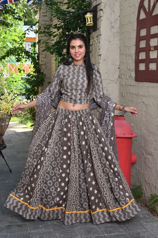 Concrete-Brick Cotton Lehenga Set Maroon