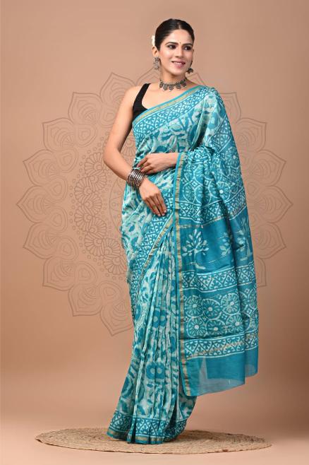 Neel kamal block printed Chanderi Silk saree