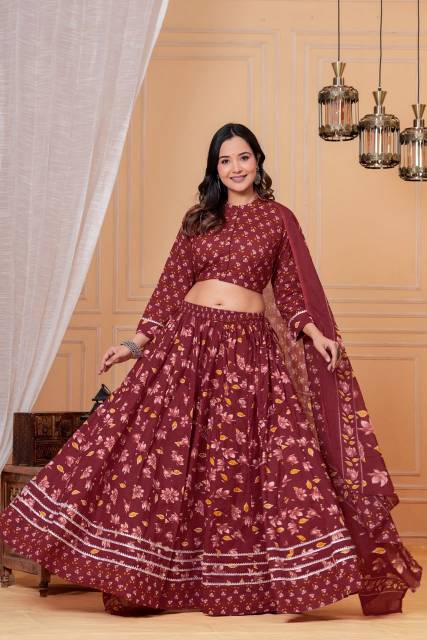 Mul Cotton matte Shade Comfort Fit Lehenga Set