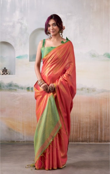 Molten Volcano Gold Tissue Silk Saree