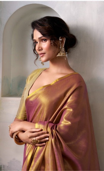 Golden Fire Tissue Silk Saree, Party Wear Saree, Diwali Bestseller saree for women