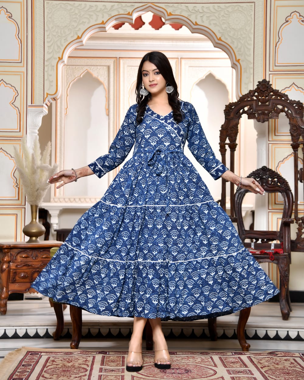 Indigo Angrakha Anarkali 3 layer Style Ranga Chakra Indigo Angrakha Anarkali 3 layer Style Ranga Chakra