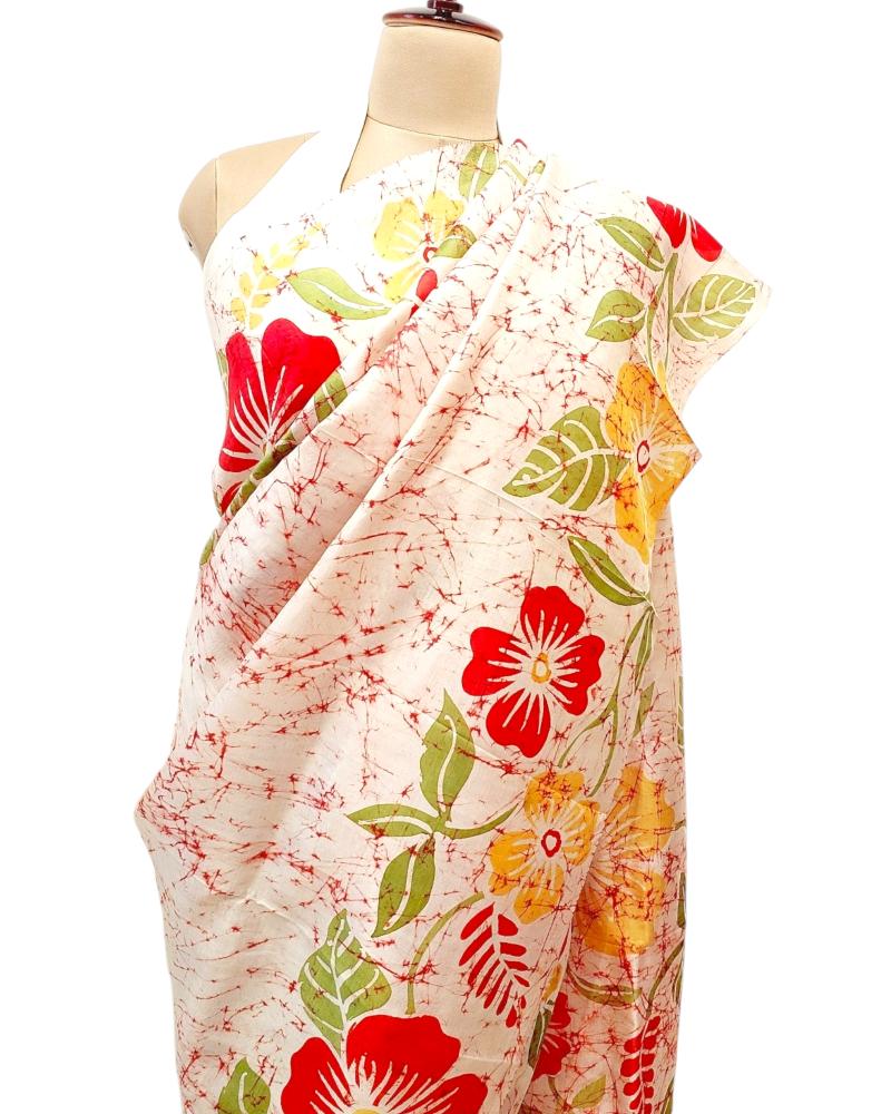 Batik Silk saree, Handpainted Sarees,  Durga Puja Silk sarees