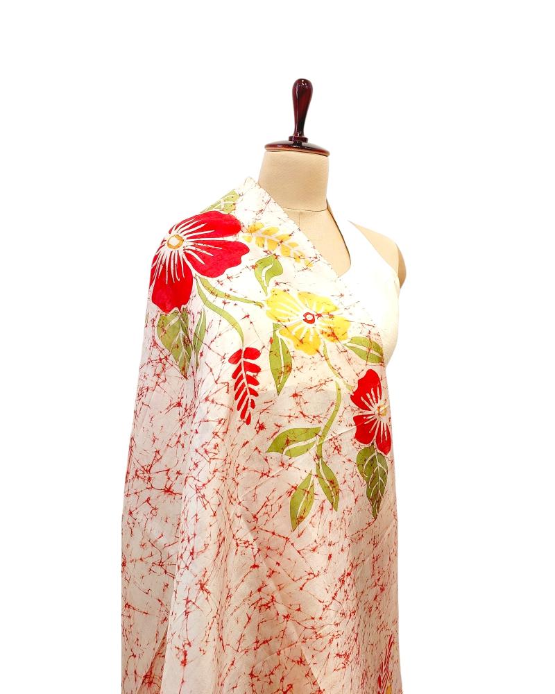 Batik Silk saree, Handpainted Sarees,  Durga Puja Silk sarees