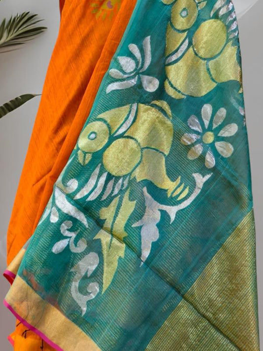 Handpainted sarees, matka tussar silk sarees