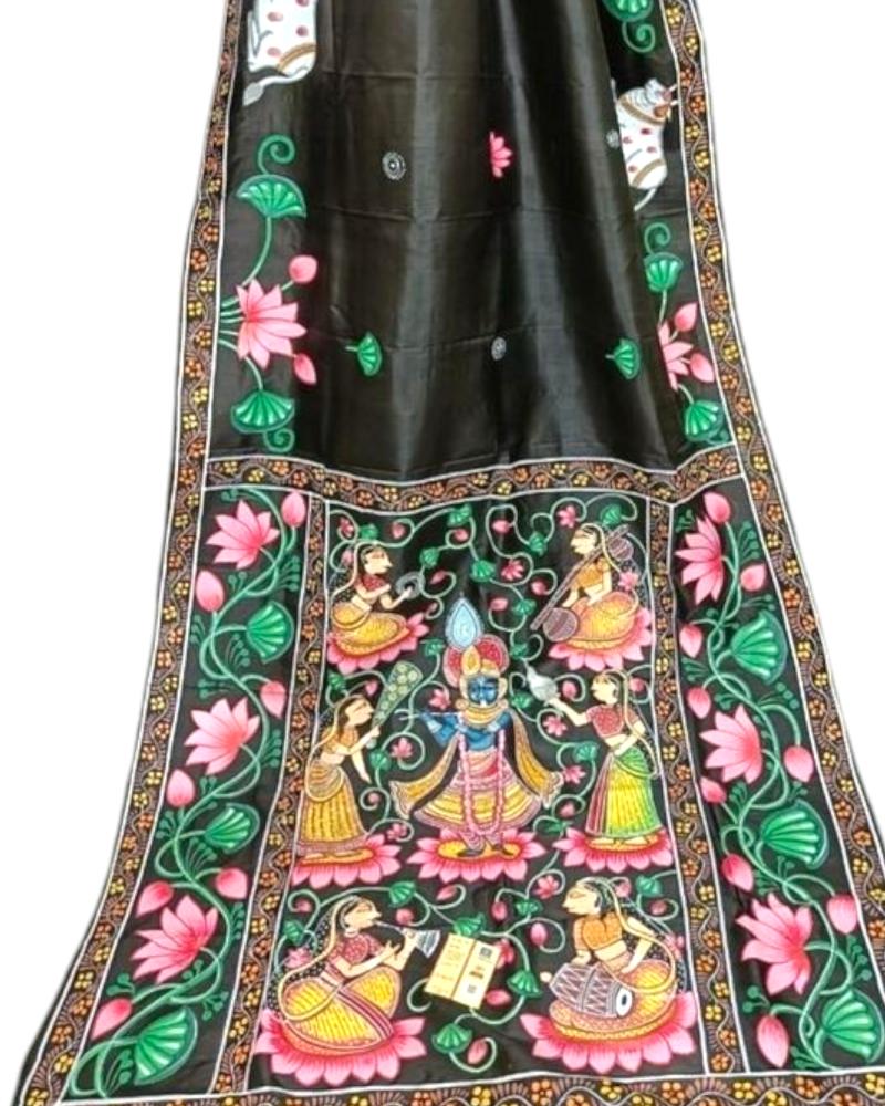 Black Handpainted Silk saree , painted sarees, hand painting sarees, painting sarees online, hand painted floral sarees, painting saree, floral hand painted saree, painted saree, designer hand painted sarees, hand painted sarees india, hand painted silk sarees