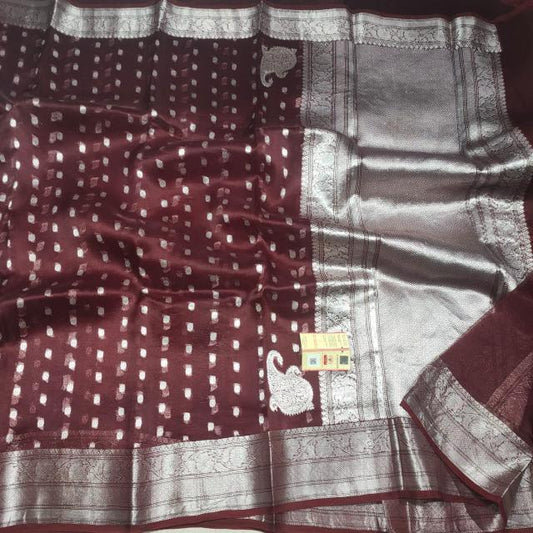 Brown Organza Silk saree, Chocolate Mousse Organza Silk Saree, Chocolate shade saree, Saree for women, Sarees, Handloom saree