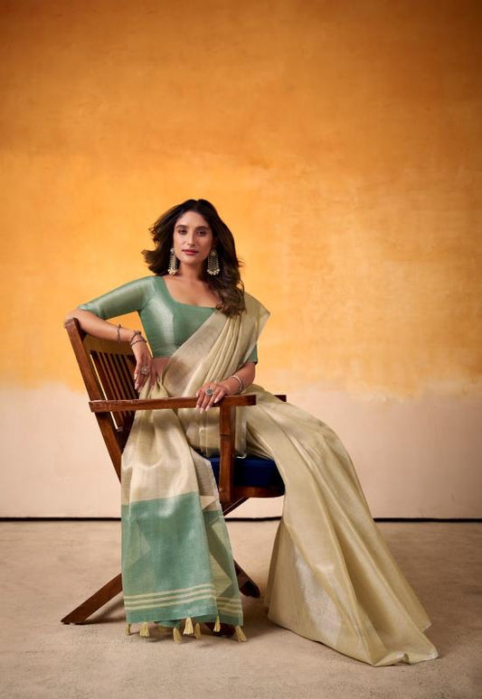 Champagne Gold Silk Saree, Champagne gold Tissue Silk saree, Durga puja Silk sarees, Handloom Tissue Silk saree, Salmon Peach saree, Ranga Chakra Saree, Navratri Sarees, Tissue Sarees