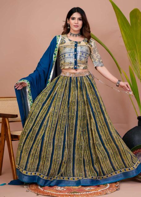 Dark Blue Mustard Lehenga