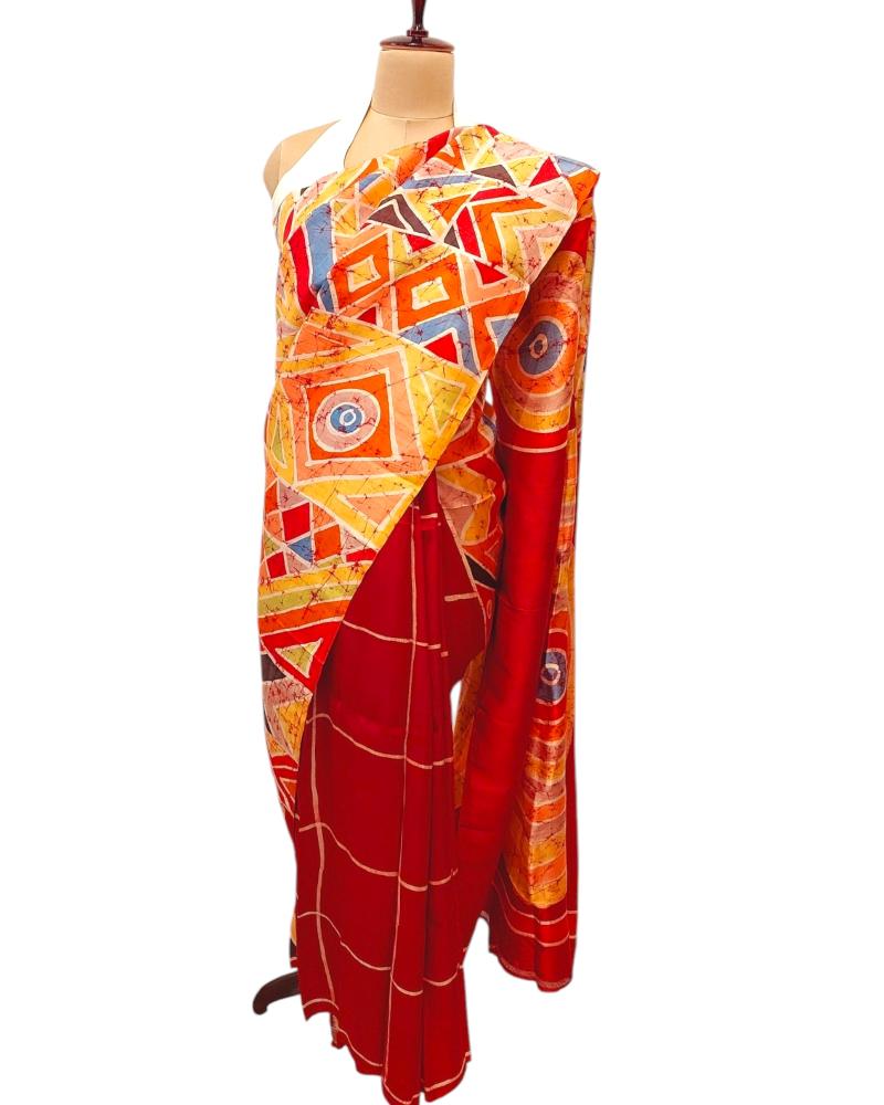 hand painted pichwai sarees, Quirky Saree, batik silk saree