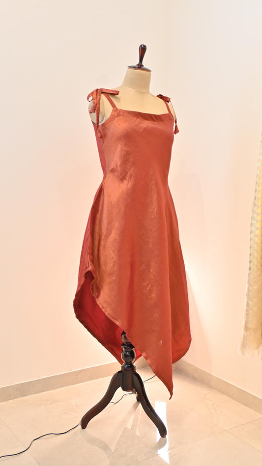 Terracotta Dress, Summer dress, sun Dress, Asymmetric Hem Spaghetti Style Metallic Dress, Spaghetti Dress, Asymmetrical Dress, Tissue Dress, Vacay Dress, Dress for women, Online dresses, Boutique style Dress