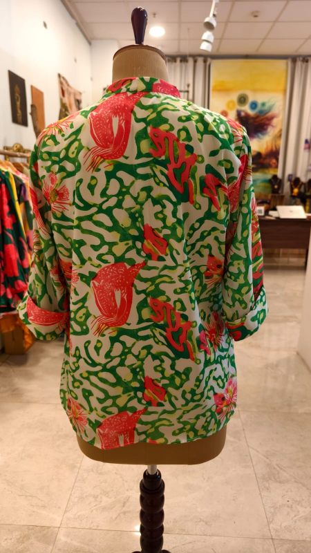 Tropical Abstract Artwork Tunic - Green & Pink Resort Wear Shirt