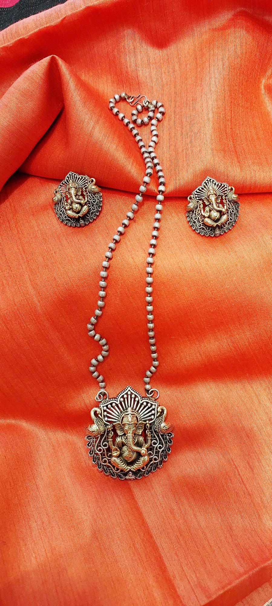 Ganesha Pendant set,Ganapati Necklace, Ganesha Necklace, Brass Ganesha Pendant
