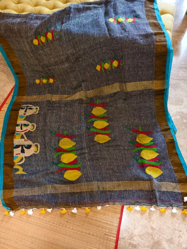 Grey Linen Jamdani saree