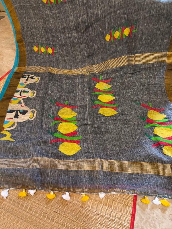 Grey Linen weave saree