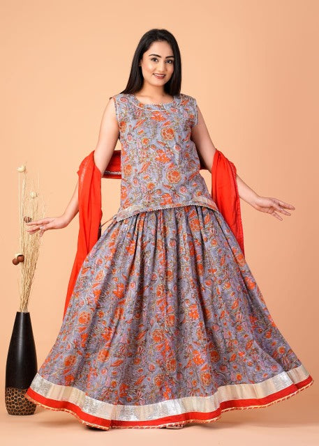 Grey floral design Lehenga