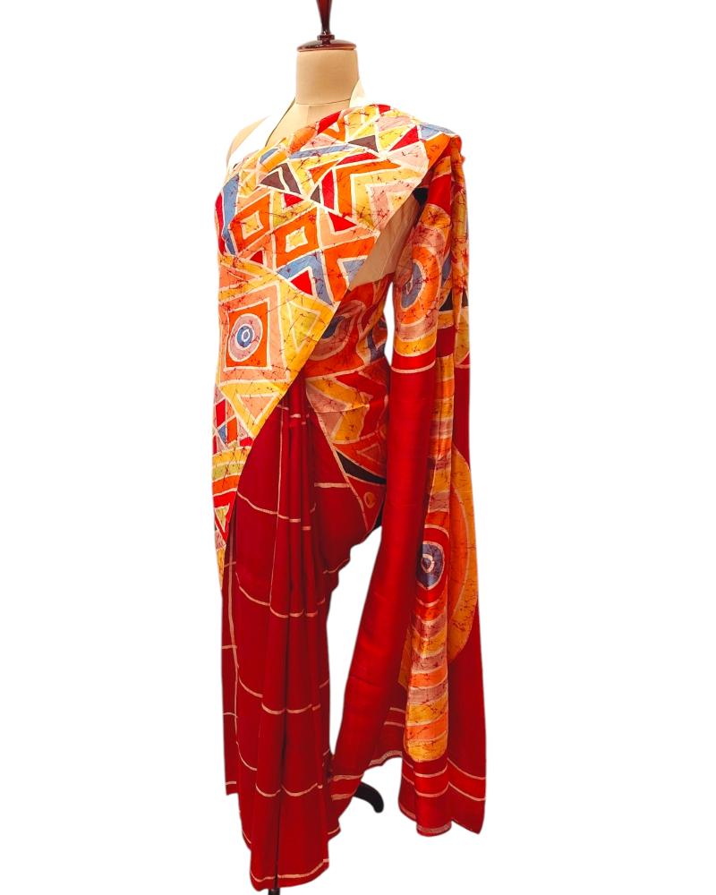 hand painted pichwai sarees, Quirky Saree, batik silk saree