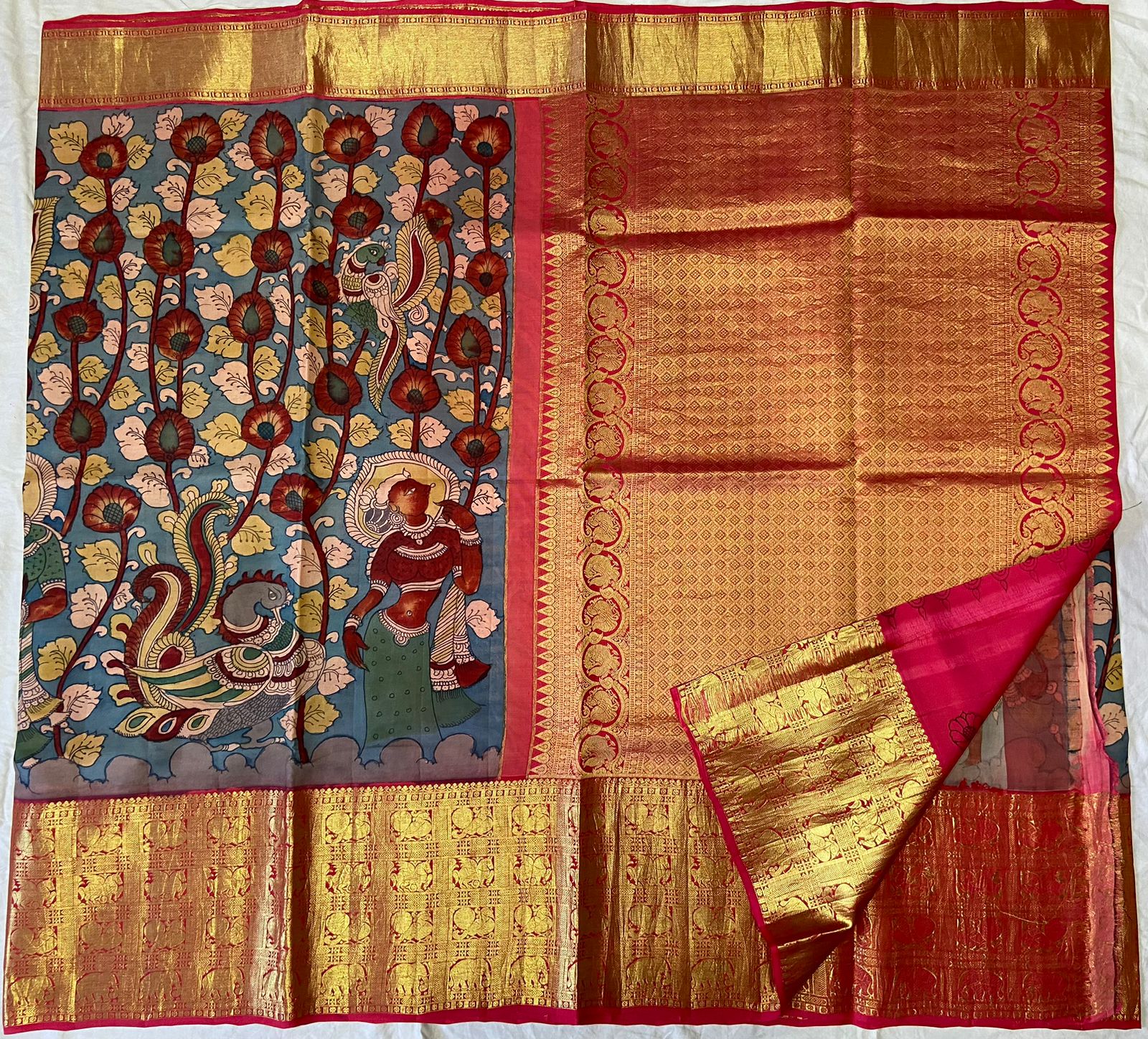 pichwai silk saree, handpainted silk sarees
