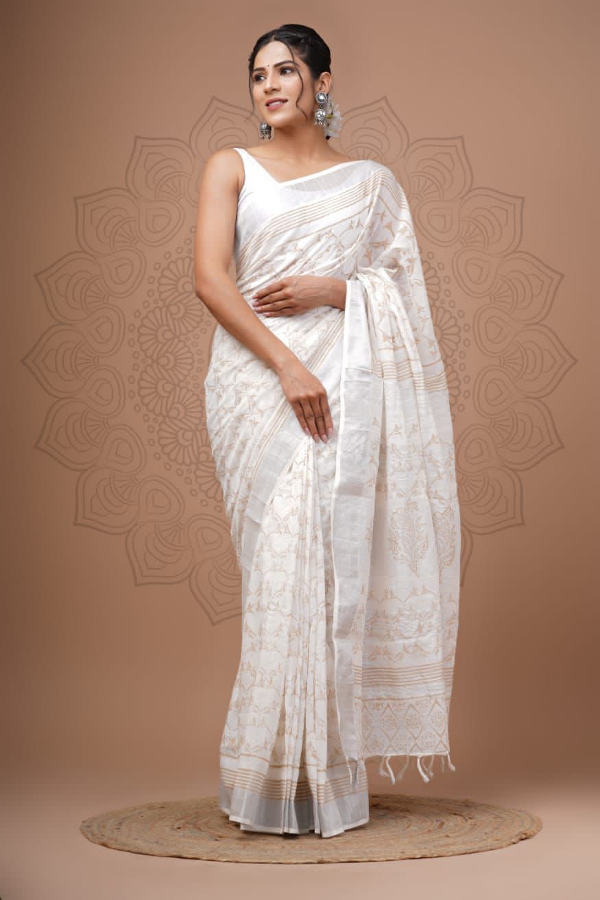 White Chanderi Silk saree