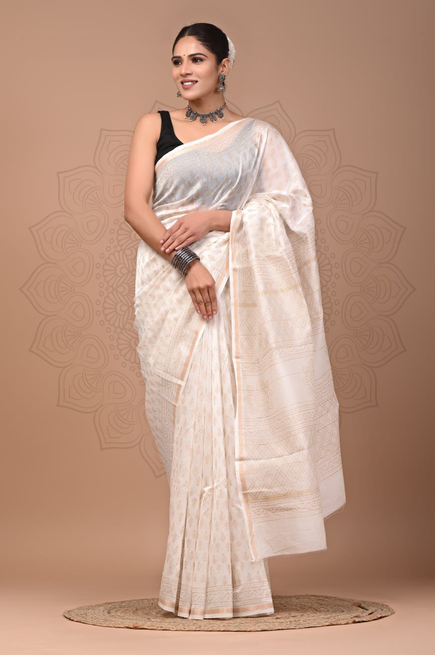 White Chanderi Silk saree