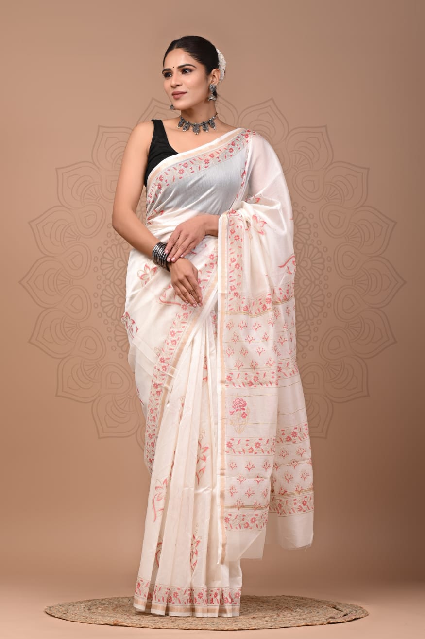 White Chanderi Silk saree