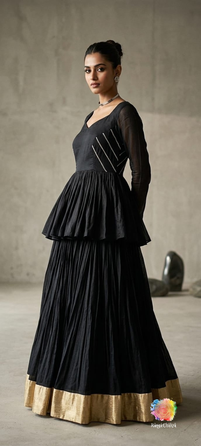 Black Mul Cotton kedia and Lehenga set