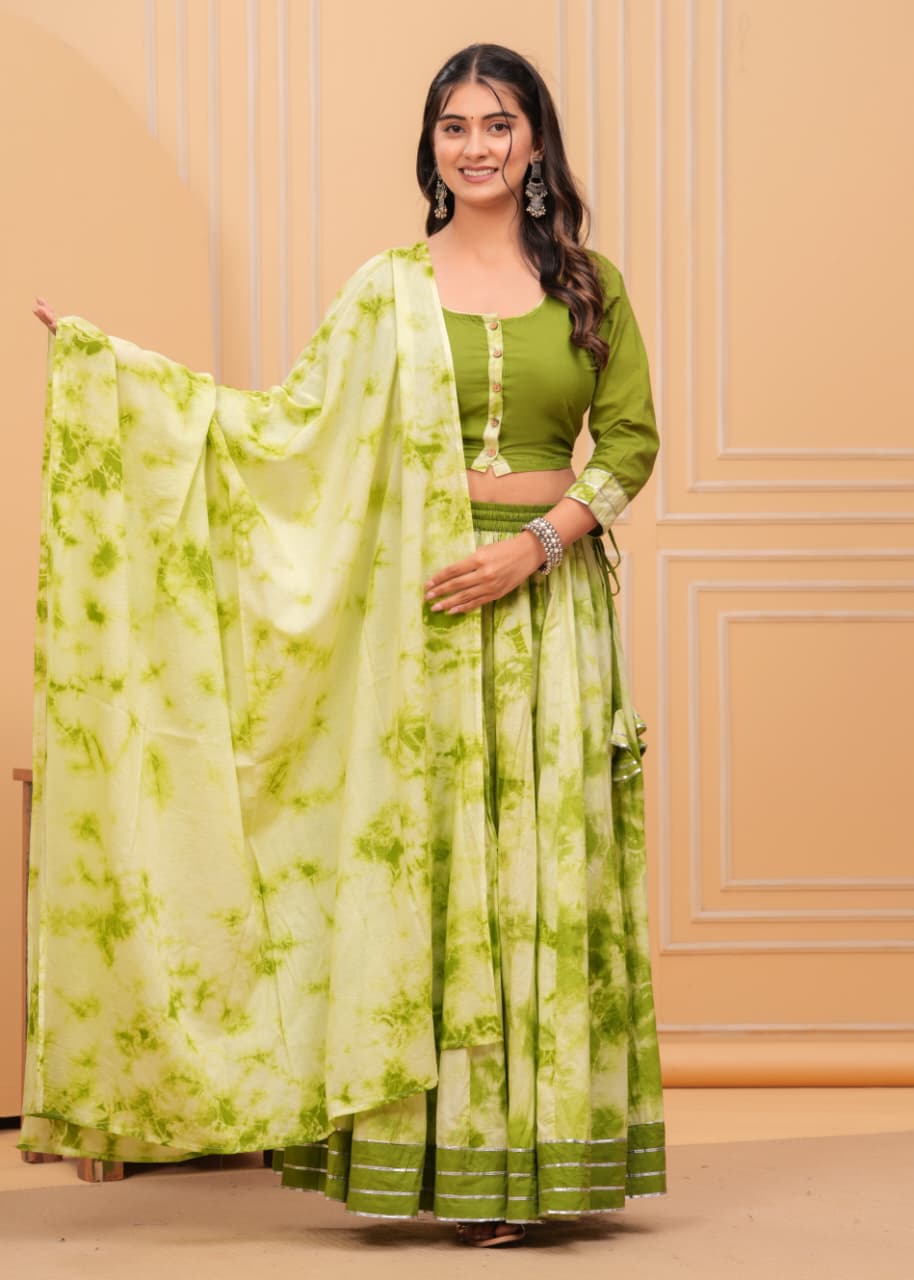 Fresh Lime Mul cotton Lehenga set