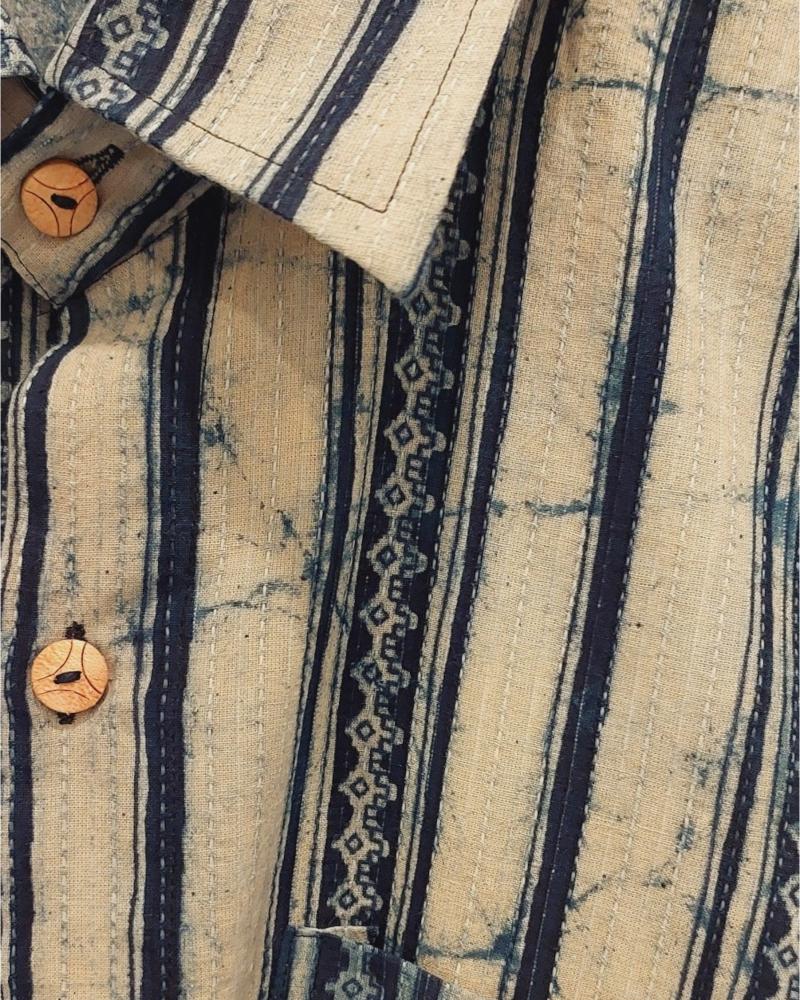 Indigo Shirts, Men shirt, Indigo Kantha Mens Shirt, Striped Shirts, Relaxed fit Natural Dye Shirt, Summer Shirts, Beach Wear Mens shirt, Vacay Wear Mens Shirt, Indigo Striped Shirt, men's cotton shirt