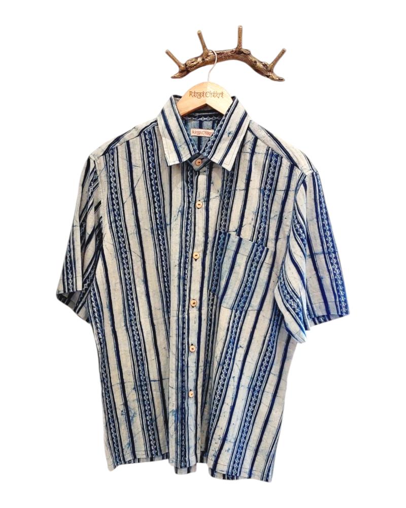 Indigo Shirts, Men shirt, Indigo Kantha Mens Shirt, Striped Shirts, Relaxed fit Natural Dye Shirt, Summer Shirts, Beach Wear Mens shirt, Vacay Wear Mens Shirt, Indigo Striped Shirt, men's cotton shirt