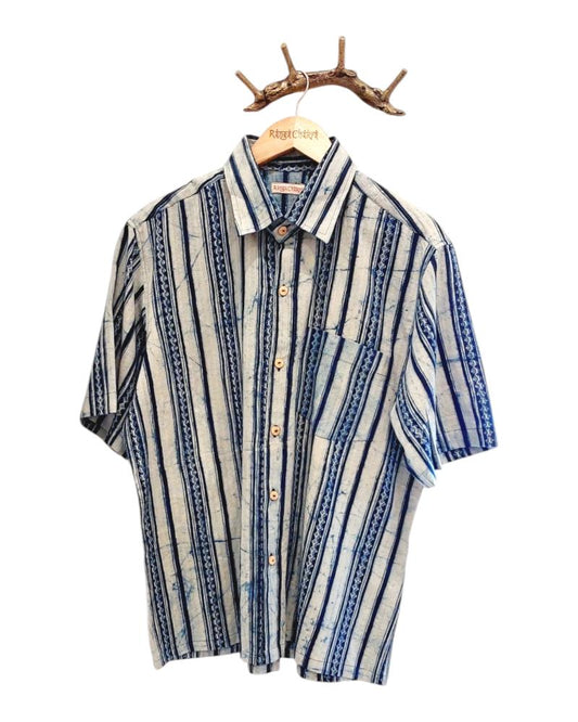 Indigo Shirts, Men shirt, Indigo Kantha Mens Shirt, Striped Shirts, Relaxed fit Natural Dye Shirt, Summer Shirts, Beach Wear Mens shirt,  Vacay Wear Mens Shirt, Indigo Striped Shirt, men's cotton shirt