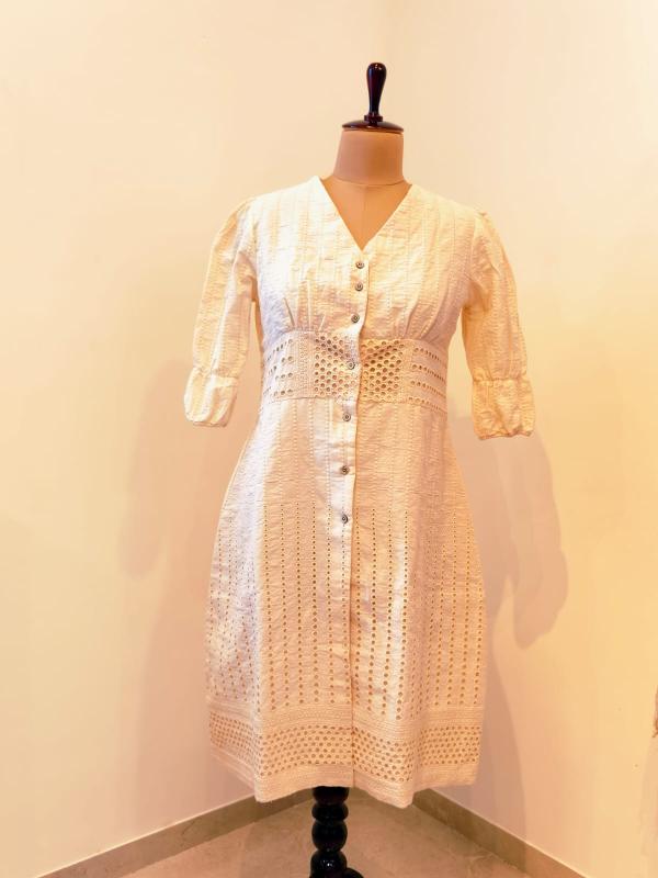 Hakoba Dress, White Dress, Off white Dress, Cotton Hakoba dress, Hakoba, Ranga Chakra,  Designer dresses