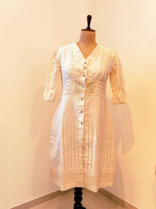 Hakoba Dress, White Dress, Off white Dress, Cotton Hakoba dress, Hakoba, Ranga Chakra,  Designer dresses