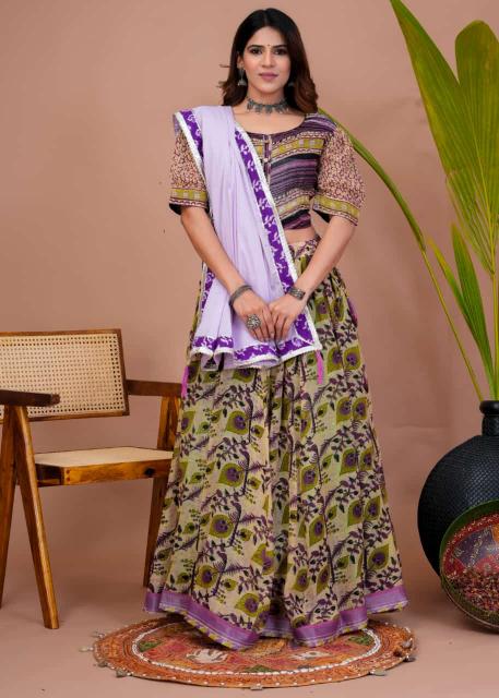 Lehenga Set Lavender Olive,Cotton_Lehenga_for_Navratri