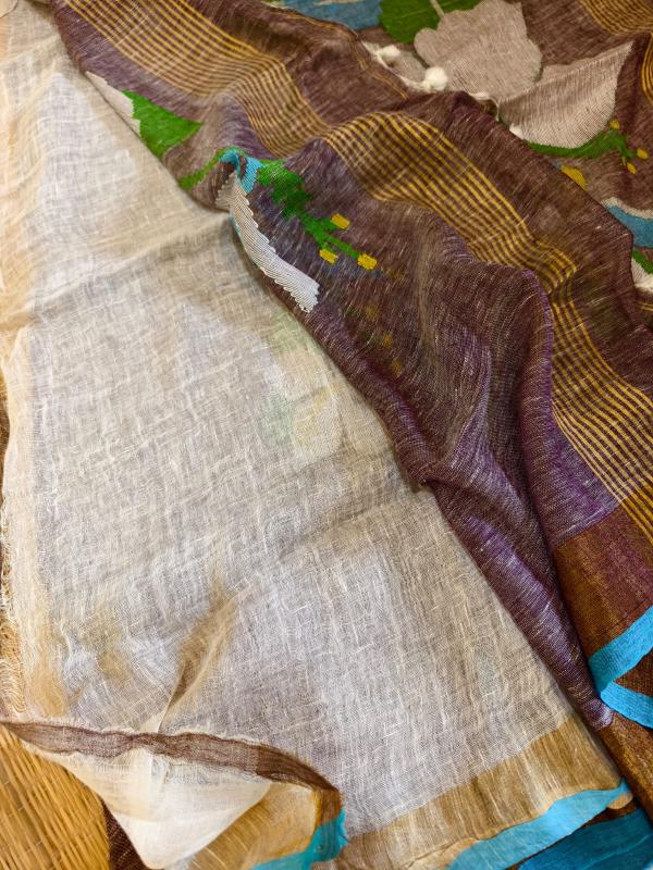 Linen Hibiscus saree